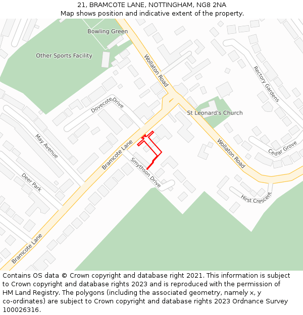 21, BRAMCOTE LANE, NOTTINGHAM, NG8 2NA: Location map and indicative extent of plot