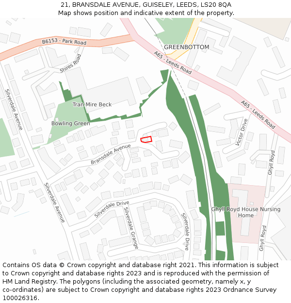 21, BRANSDALE AVENUE, GUISELEY, LEEDS, LS20 8QA: Location map and indicative extent of plot