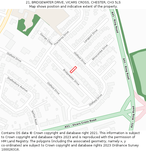 21, BRIDGEWATER DRIVE, VICARS CROSS, CHESTER, CH3 5LS: Location map and indicative extent of plot