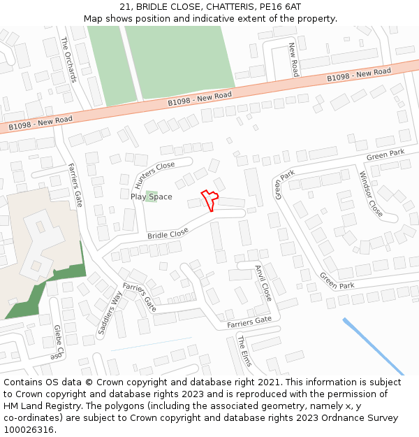 21, BRIDLE CLOSE, CHATTERIS, PE16 6AT: Location map and indicative extent of plot