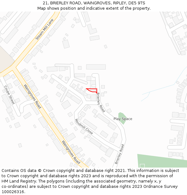 21, BRIERLEY ROAD, WAINGROVES, RIPLEY, DE5 9TS: Location map and indicative extent of plot