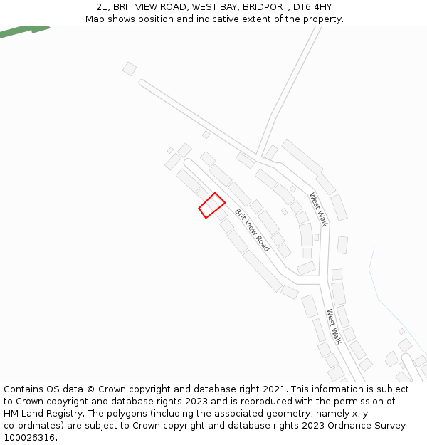 21, BRIT VIEW ROAD, WEST BAY, BRIDPORT, DT6 4HY: Location map and indicative extent of plot