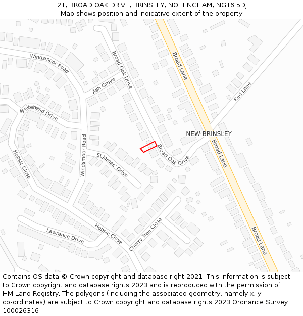 21, BROAD OAK DRIVE, BRINSLEY, NOTTINGHAM, NG16 5DJ: Location map and indicative extent of plot