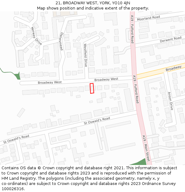 21, BROADWAY WEST, YORK, YO10 4JN: Location map and indicative extent of plot