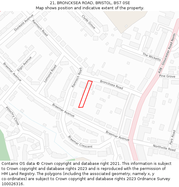 21, BRONCKSEA ROAD, BRISTOL, BS7 0SE: Location map and indicative extent of plot