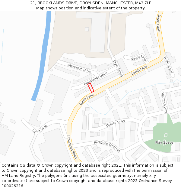 21, BROOKLANDS DRIVE, DROYLSDEN, MANCHESTER, M43 7LP: Location map and indicative extent of plot