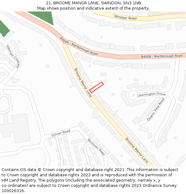 21, BROOME MANOR LANE, SWINDON, SN3 1NB: Location map and indicative extent of plot