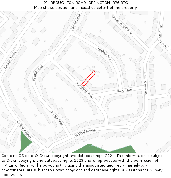 21, BROUGHTON ROAD, ORPINGTON, BR6 8EG: Location map and indicative extent of plot