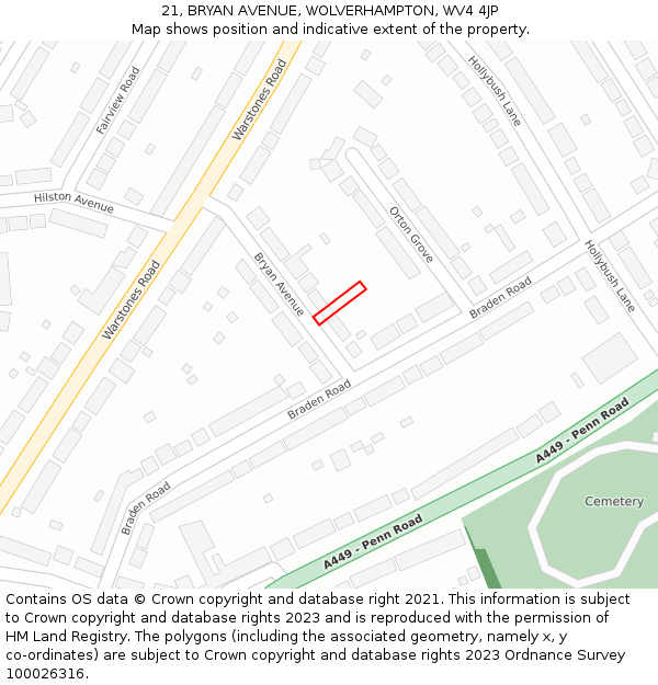 21, BRYAN AVENUE, WOLVERHAMPTON, WV4 4JP: Location map and indicative extent of plot