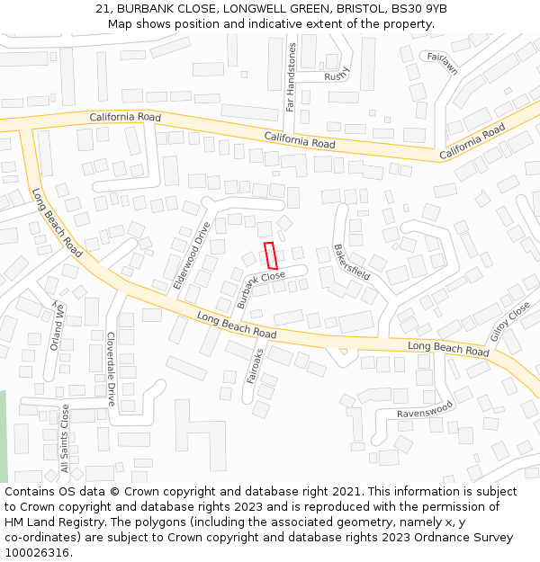 21, BURBANK CLOSE, LONGWELL GREEN, BRISTOL, BS30 9YB: Location map and indicative extent of plot