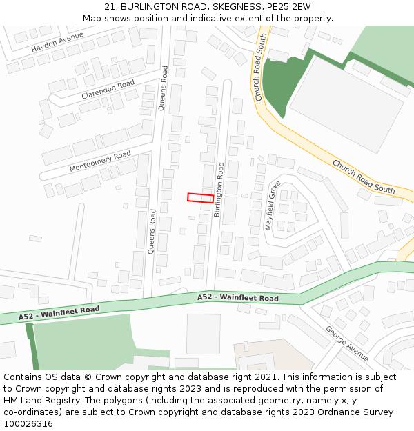 21, BURLINGTON ROAD, SKEGNESS, PE25 2EW: Location map and indicative extent of plot