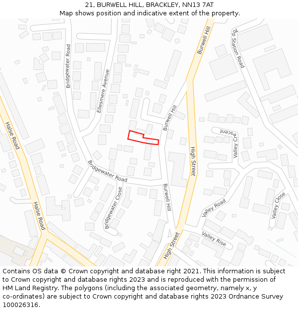 21, BURWELL HILL, BRACKLEY, NN13 7AT: Location map and indicative extent of plot