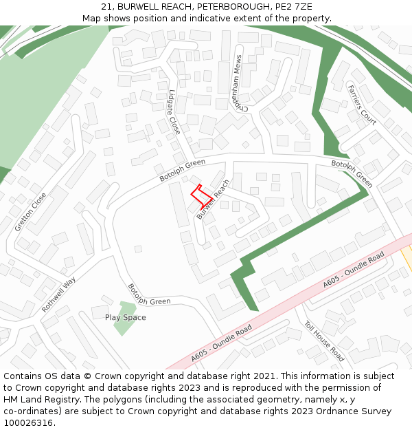 21, BURWELL REACH, PETERBOROUGH, PE2 7ZE: Location map and indicative extent of plot