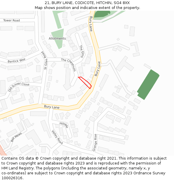 21, BURY LANE, CODICOTE, HITCHIN, SG4 8XX: Location map and indicative extent of plot