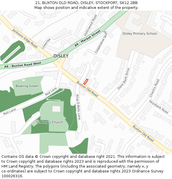 21, BUXTON OLD ROAD, DISLEY, STOCKPORT, SK12 2BB: Location map and indicative extent of plot