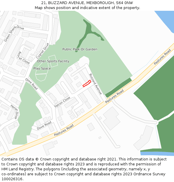 21, BUZZARD AVENUE, MEXBOROUGH, S64 0NW: Location map and indicative extent of plot