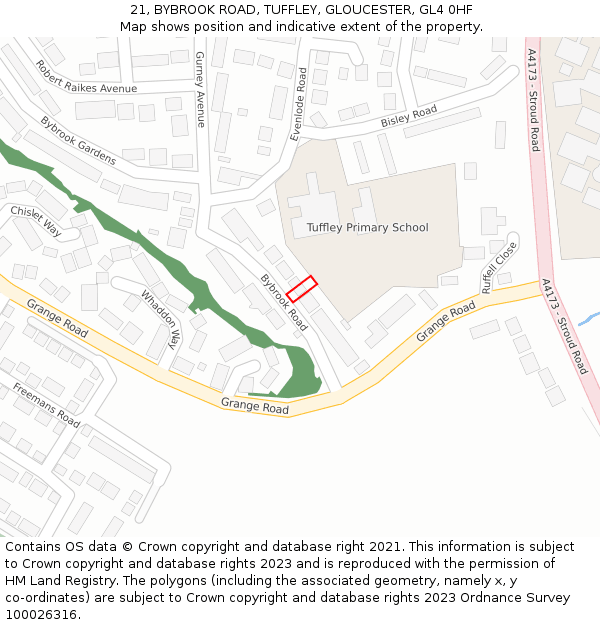 21, BYBROOK ROAD, TUFFLEY, GLOUCESTER, GL4 0HF: Location map and indicative extent of plot