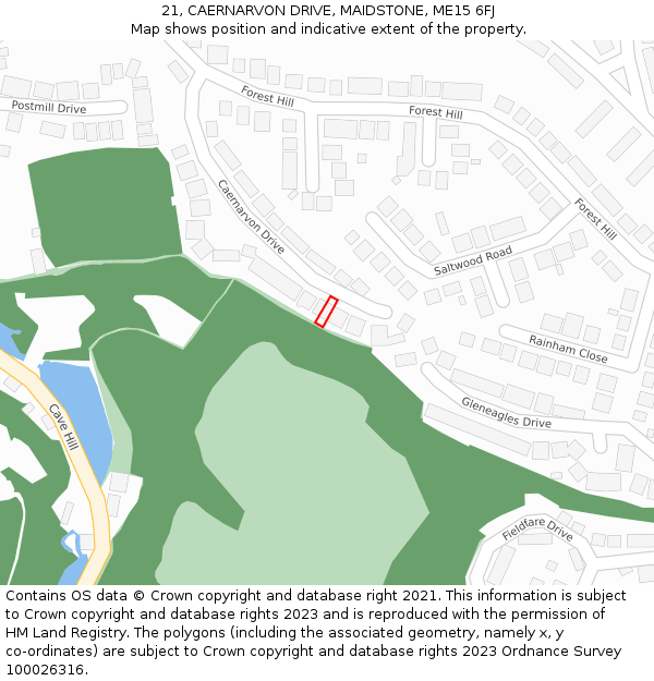 21, CAERNARVON DRIVE, MAIDSTONE, ME15 6FJ: Location map and indicative extent of plot