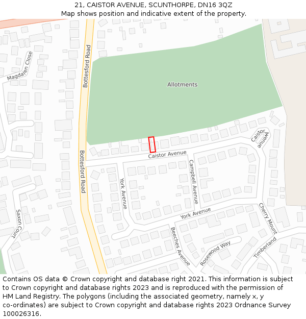 21, CAISTOR AVENUE, SCUNTHORPE, DN16 3QZ: Location map and indicative extent of plot