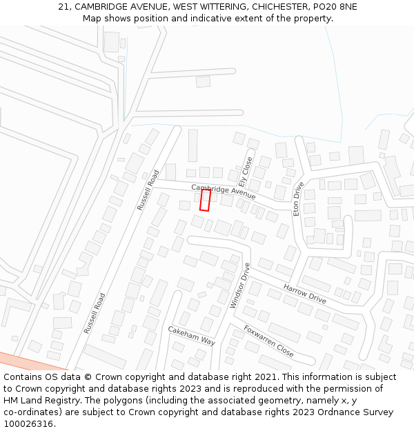21, CAMBRIDGE AVENUE, WEST WITTERING, CHICHESTER, PO20 8NE: Location map and indicative extent of plot