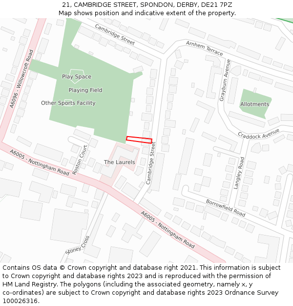 21, CAMBRIDGE STREET, SPONDON, DERBY, DE21 7PZ: Location map and indicative extent of plot