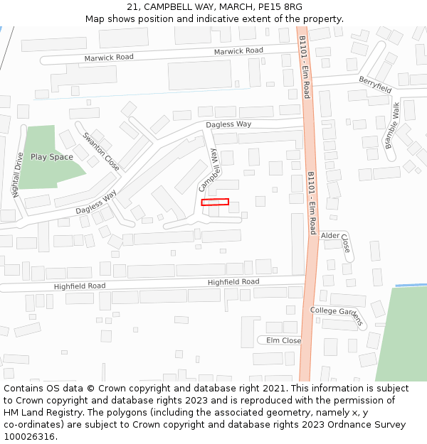 21, CAMPBELL WAY, MARCH, PE15 8RG: Location map and indicative extent of plot