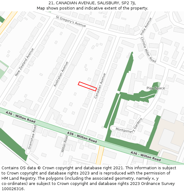 21, CANADIAN AVENUE, SALISBURY, SP2 7JL: Location map and indicative extent of plot