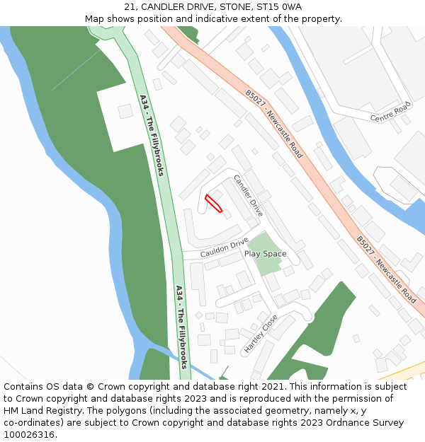 21, CANDLER DRIVE, STONE, ST15 0WA: Location map and indicative extent of plot