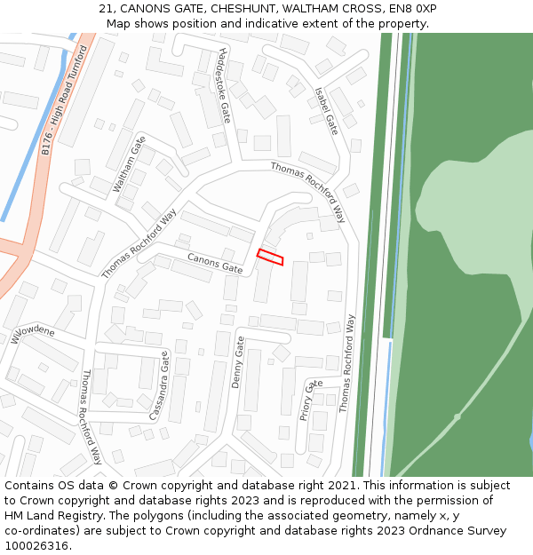 21, CANONS GATE, CHESHUNT, WALTHAM CROSS, EN8 0XP: Location map and indicative extent of plot