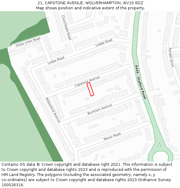 21, CAPSTONE AVENUE, WOLVERHAMPTON, WV10 6DZ: Location map and indicative extent of plot