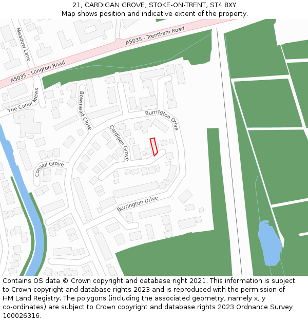 21, CARDIGAN GROVE, STOKE-ON-TRENT, ST4 8XY: Location map and indicative extent of plot