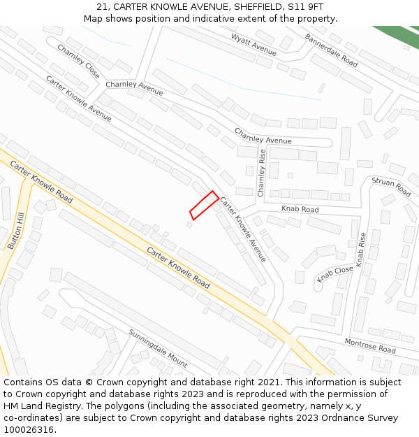 21, CARTER KNOWLE AVENUE, SHEFFIELD, S11 9FT: Location map and indicative extent of plot