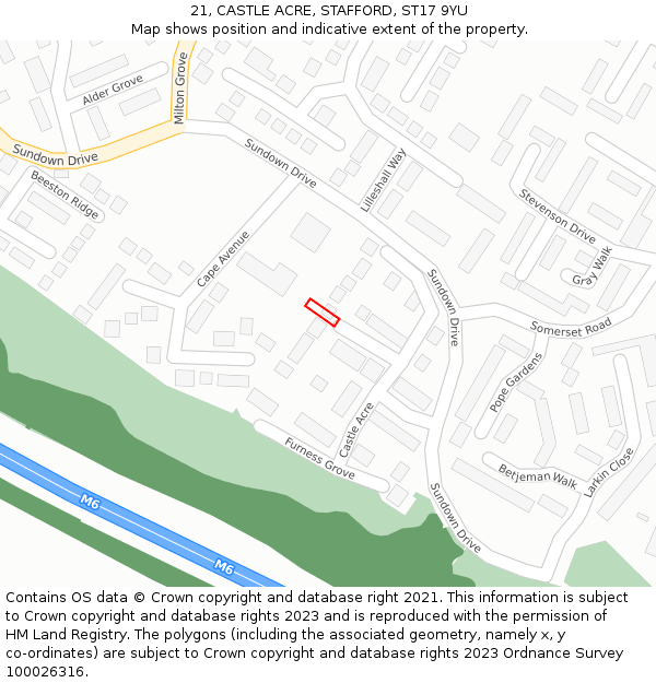 21, CASTLE ACRE, STAFFORD, ST17 9YU: Location map and indicative extent of plot