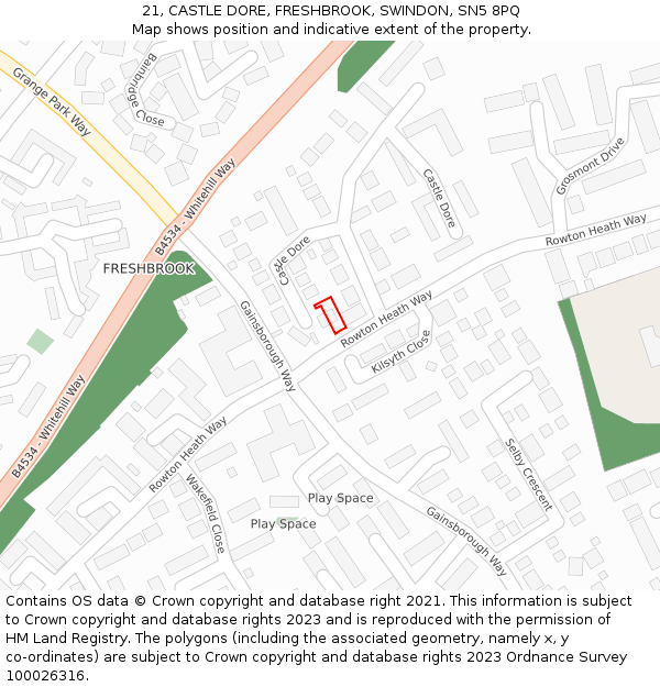 21, CASTLE DORE, FRESHBROOK, SWINDON, SN5 8PQ: Location map and indicative extent of plot