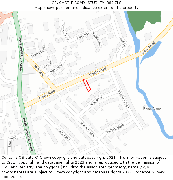 21, CASTLE ROAD, STUDLEY, B80 7LS: Location map and indicative extent of plot