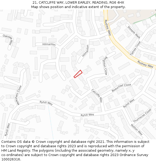 21, CATCLIFFE WAY, LOWER EARLEY, READING, RG6 4HX: Location map and indicative extent of plot