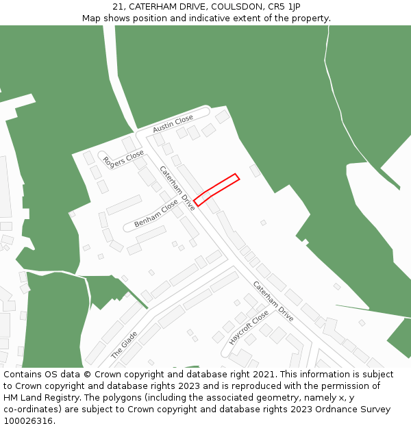 21, CATERHAM DRIVE, COULSDON, CR5 1JP: Location map and indicative extent of plot