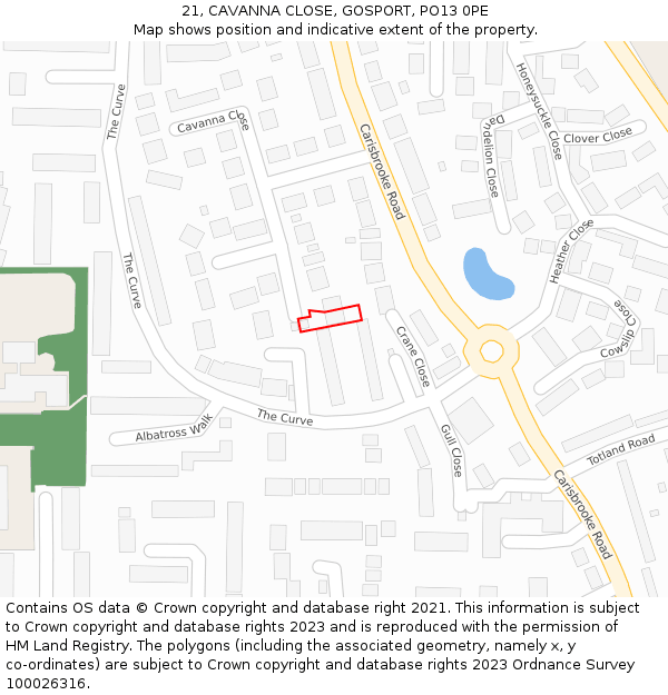 21, CAVANNA CLOSE, GOSPORT, PO13 0PE: Location map and indicative extent of plot