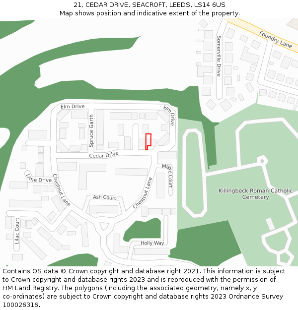 21, CEDAR DRIVE, SEACROFT, LEEDS, LS14 6US: Location map and indicative extent of plot