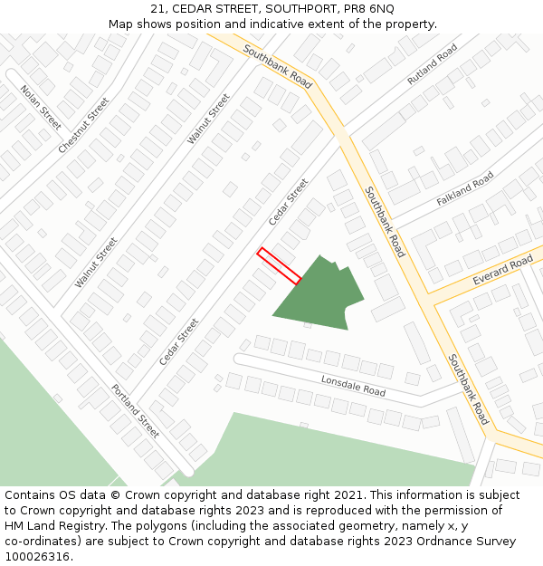 21, CEDAR STREET, SOUTHPORT, PR8 6NQ: Location map and indicative extent of plot