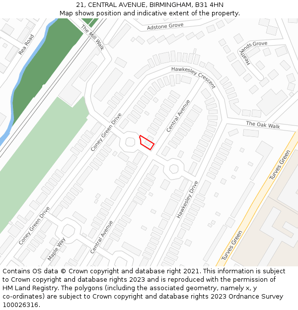 21, CENTRAL AVENUE, BIRMINGHAM, B31 4HN: Location map and indicative extent of plot