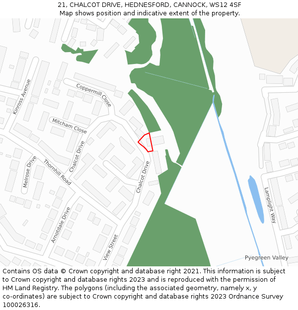 21, CHALCOT DRIVE, HEDNESFORD, CANNOCK, WS12 4SF: Location map and indicative extent of plot