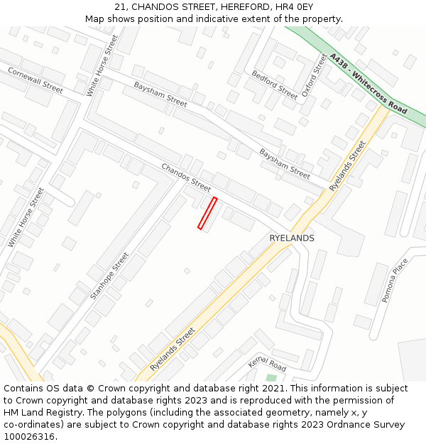 21, CHANDOS STREET, HEREFORD, HR4 0EY: Location map and indicative extent of plot