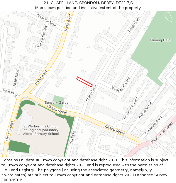 21, CHAPEL LANE, SPONDON, DERBY, DE21 7JS: Location map and indicative extent of plot