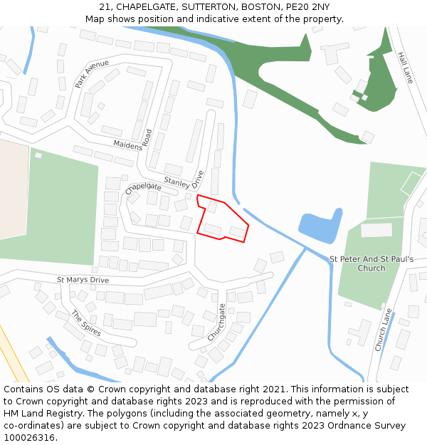 21, CHAPELGATE, SUTTERTON, BOSTON, PE20 2NY: Location map and indicative extent of plot