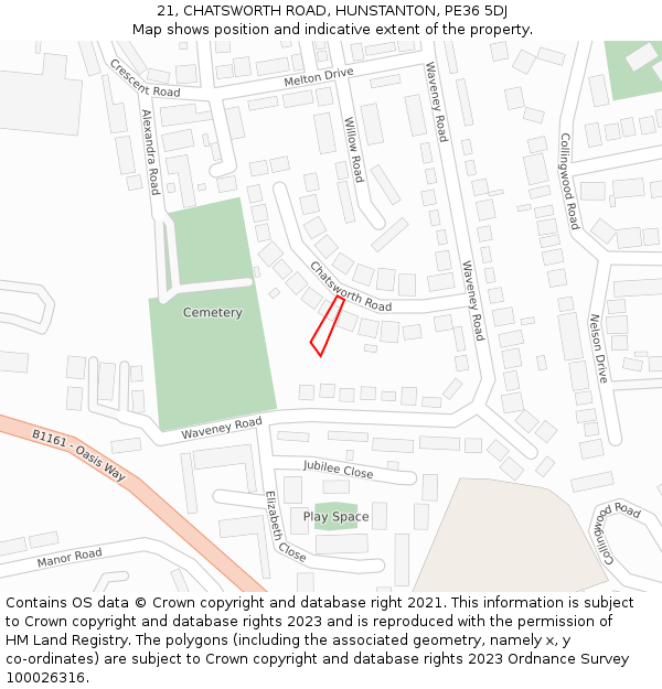 21, CHATSWORTH ROAD, HUNSTANTON, PE36 5DJ: Location map and indicative extent of plot