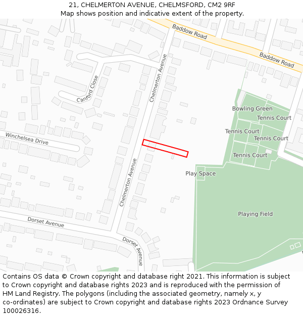 21, CHELMERTON AVENUE, CHELMSFORD, CM2 9RF: Location map and indicative extent of plot