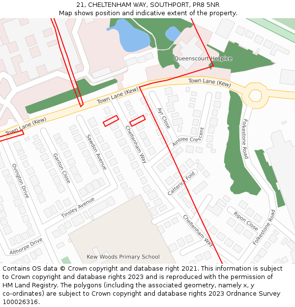 21, CHELTENHAM WAY, SOUTHPORT, PR8 5NR: Location map and indicative extent of plot