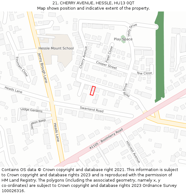 21, CHERRY AVENUE, HESSLE, HU13 0QT: Location map and indicative extent of plot