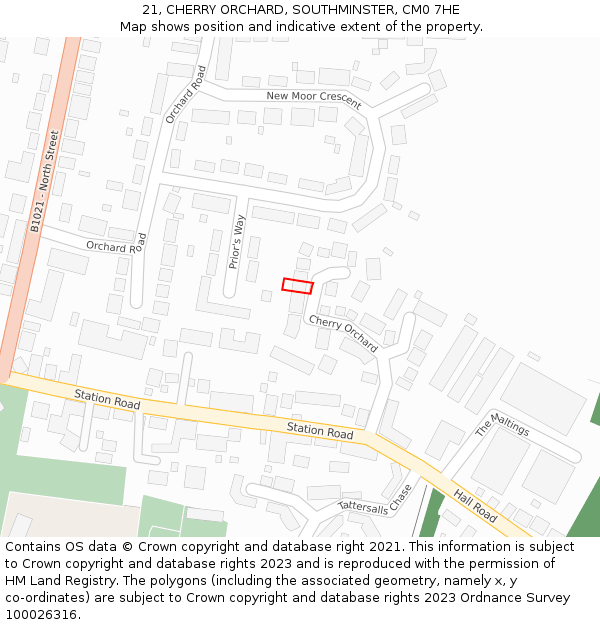21, CHERRY ORCHARD, SOUTHMINSTER, CM0 7HE: Location map and indicative extent of plot